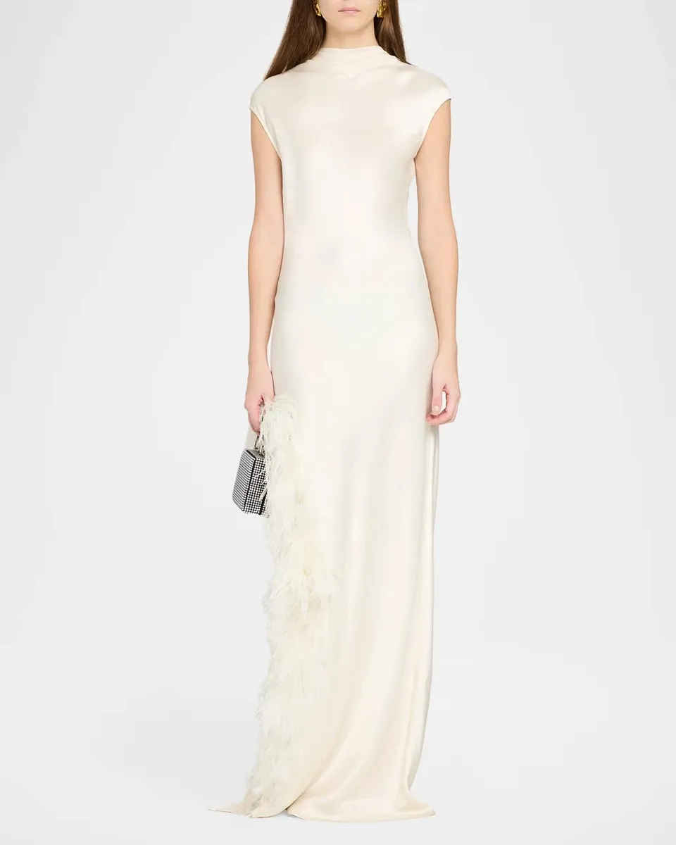 Lapointe Satin Feather-Trimmed Slip Gown | Thumbnail 2