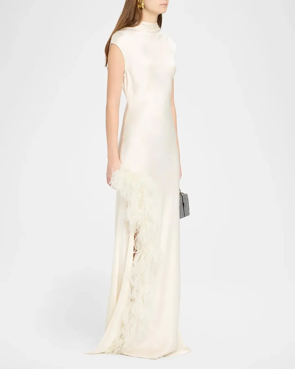 Lapointe Satin Feather-Trimmed Slip Gown | Thumbnail 4