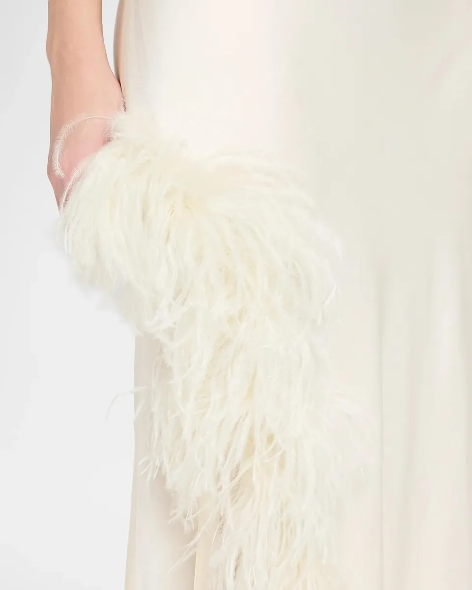 Lapointe Satin Feather-Trimmed Slip Gown | Thumbnail 5
