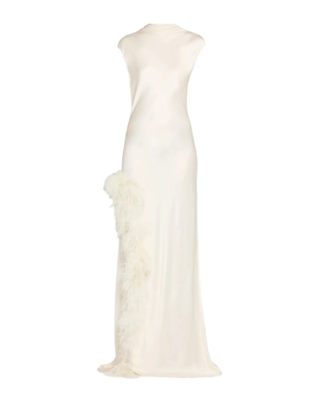 Lapointe Satin Feather-Trimmed Slip Gown