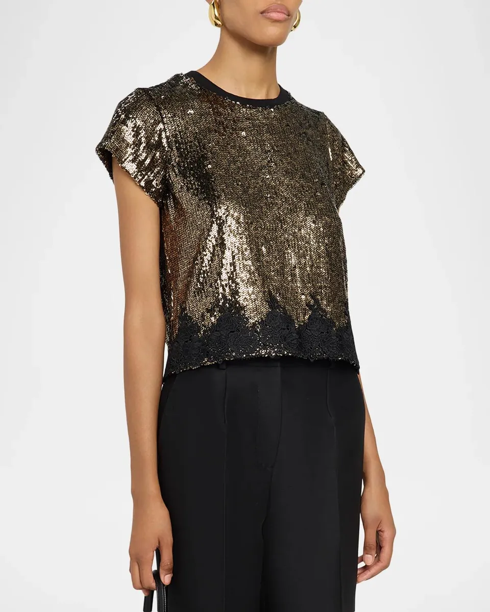 Generation Love Pia Sequin Lace-Trim Short-Sleeve Top | Thumbnail 4 Generation Love Pia Sequin Lace-Trim Short-Sleeve Top | Thumbnail 4
