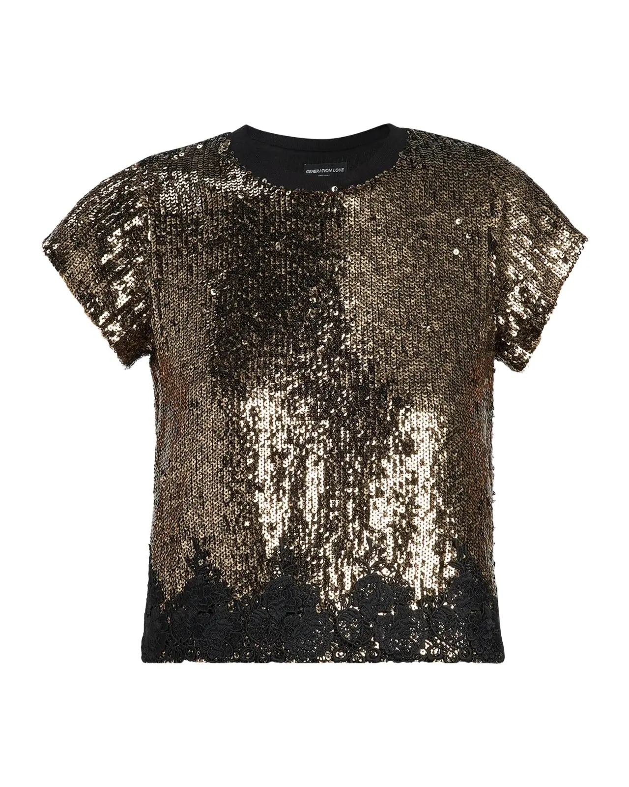 Generation Love Pia Sequin Lace-Trim Short-Sleeve Top
