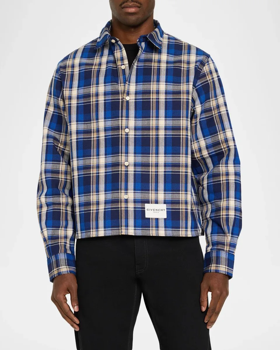Givenchy Men's Cropped Check Button-Front Shirt | Thumbnail 4