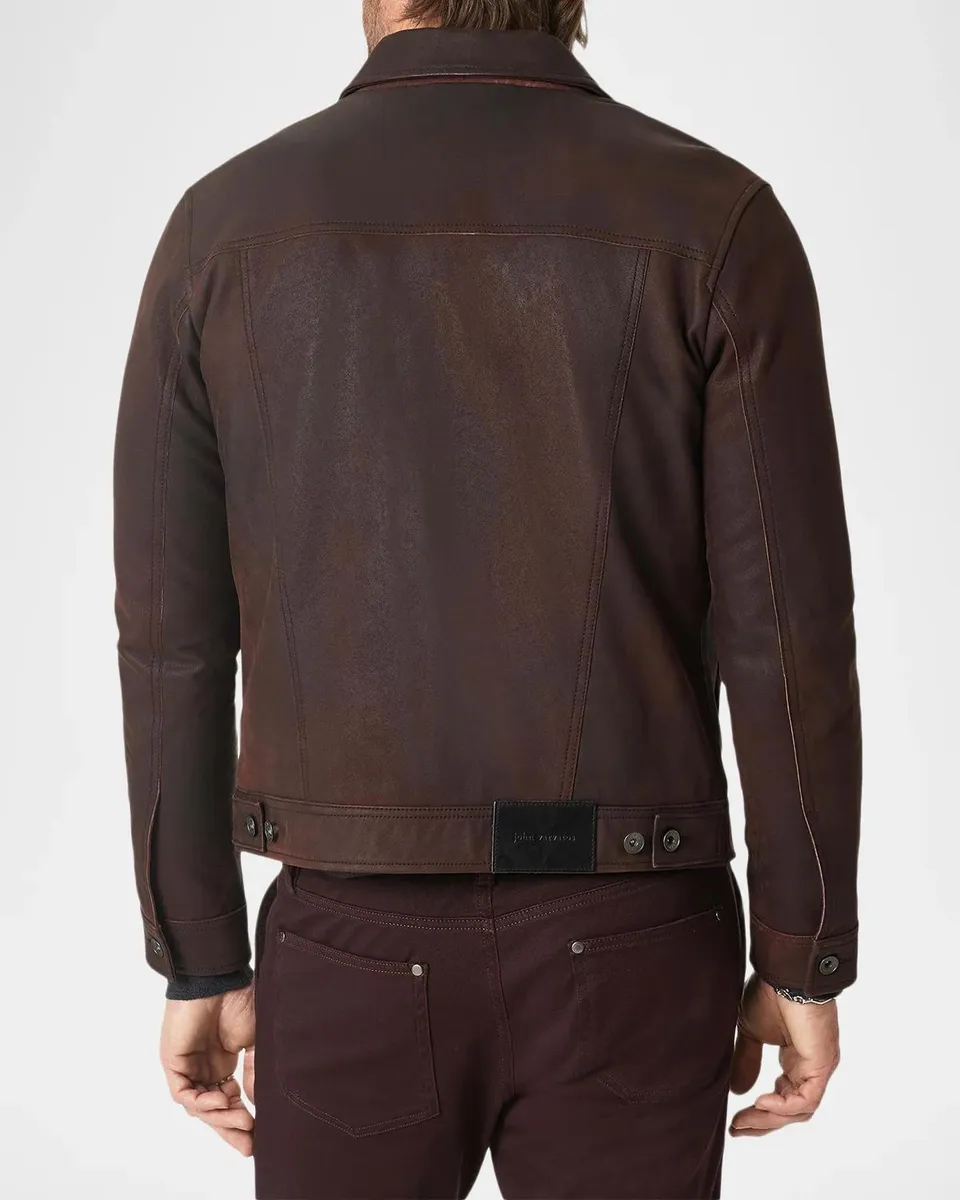 JOHN VARVATOS Men's Andrew Leather Trucker Jacket | Thumbnail 3