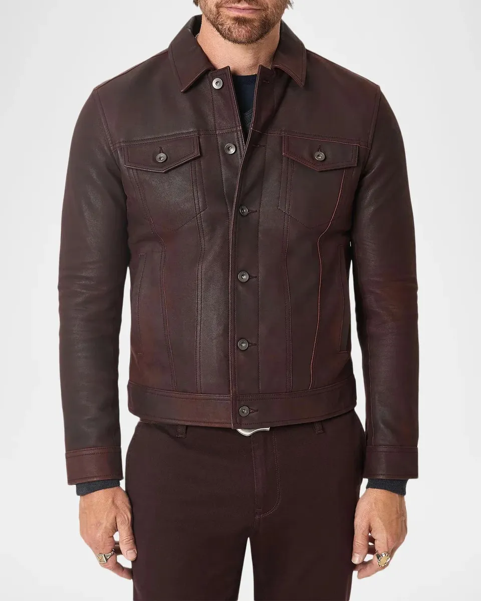 JOHN VARVATOS Men's Andrew Leather Trucker Jacket | Thumbnail 4