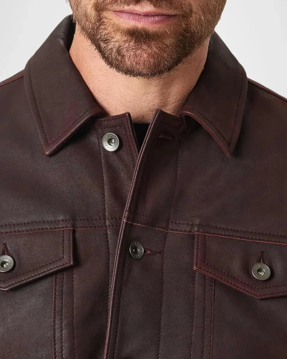 JOHN VARVATOS Men's Andrew Leather Trucker Jacket | Thumbnail 5