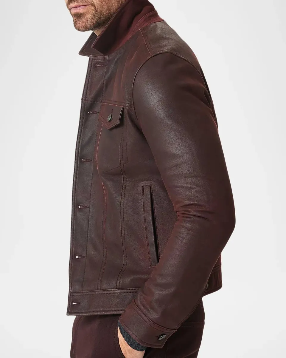 JOHN VARVATOS Men's Andrew Leather Trucker Jacket | Thumbnail 6