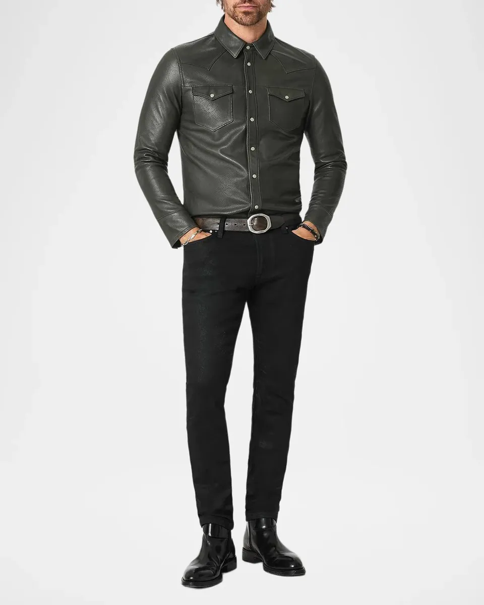 JOHN VARVATOS Men's Sage Leather Western Shirt | Thumbnail 2