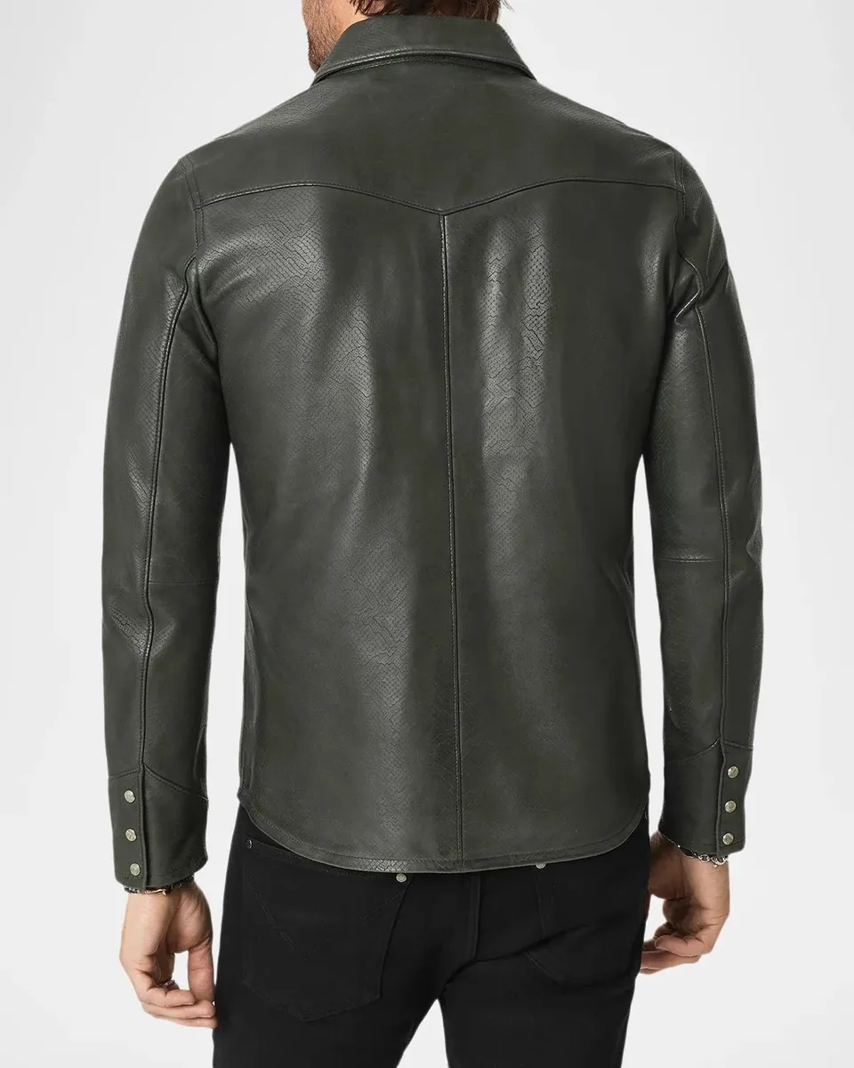 JOHN VARVATOS Men's Sage Leather Western Shirt | Thumbnail 3