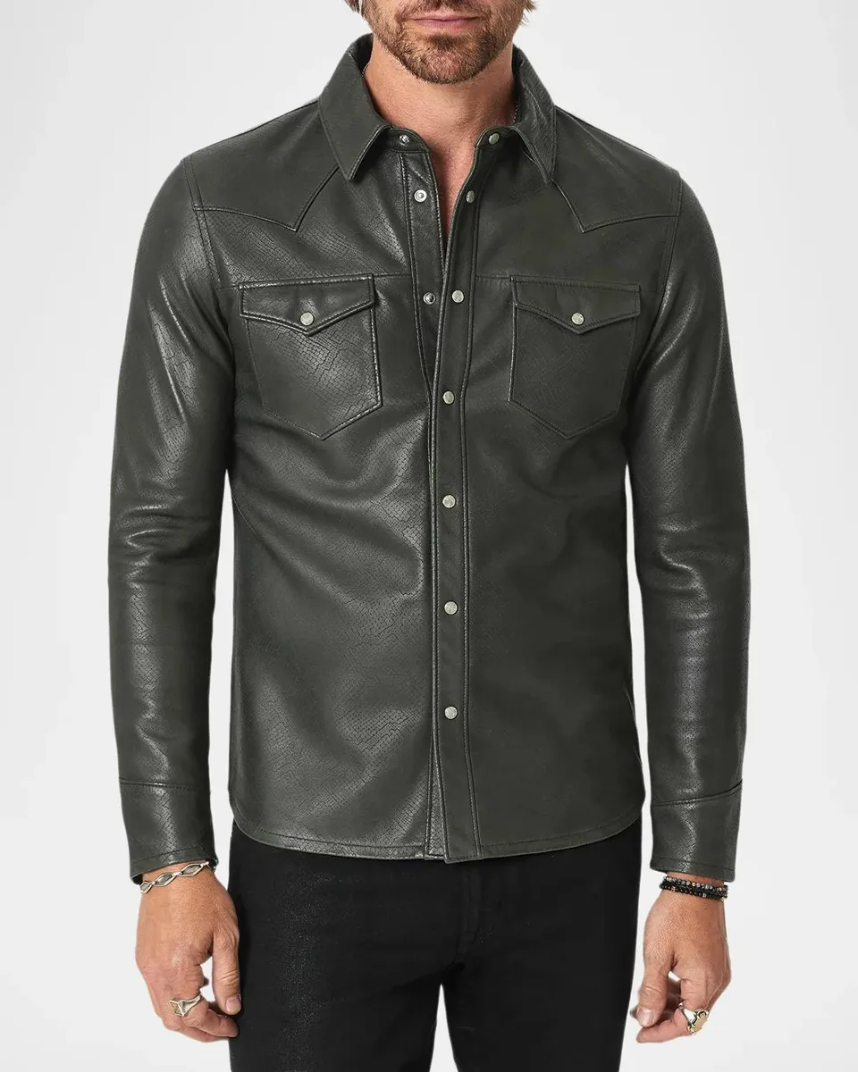 JOHN VARVATOS Men's Sage Leather Western Shirt | Thumbnail 4