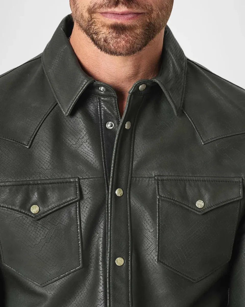 JOHN VARVATOS Men's Sage Leather Western Shirt | Thumbnail 5