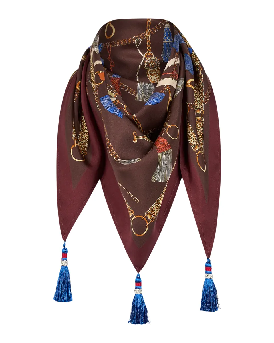 Etro Silk Twill Foulard Scarf with Tassels | Thumbnail 2 Etro Silk Twill Foulard Scarf with Tassels | Thumbnail 2