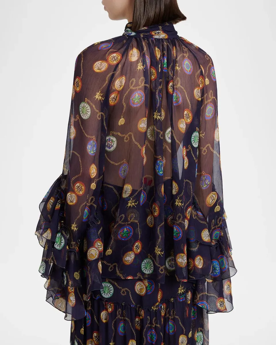 Etro Nautical-Print Silk Chiffon Ruffled Button-Down Shirt | Thumbnail 3 Etro Nautical-Print Silk Chiffon Ruffled Button-Down Shirt | Thumbnail 3