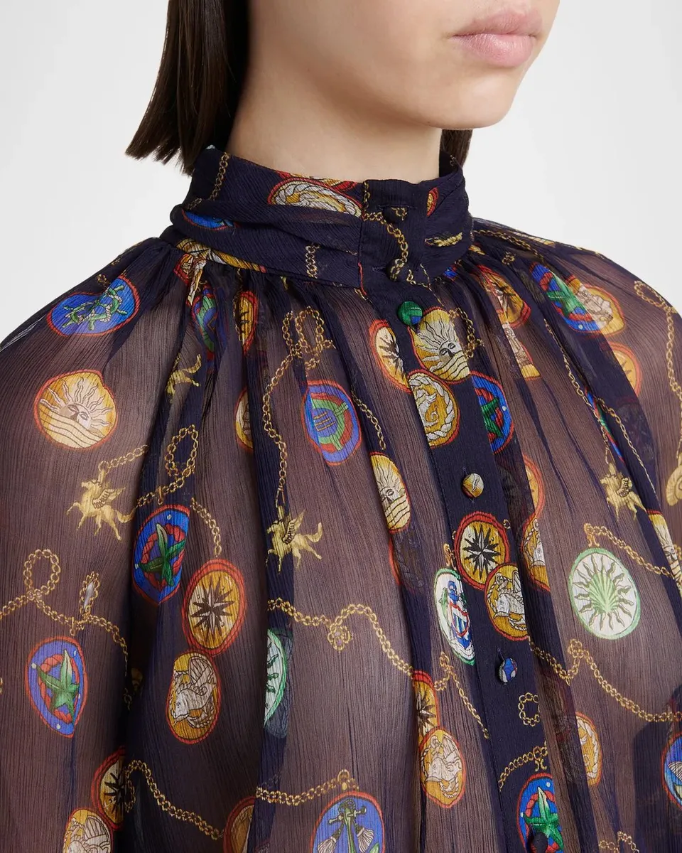 Etro Nautical-Print Silk Chiffon Ruffled Button-Down Shirt | Thumbnail 5 Etro Nautical-Print Silk Chiffon Ruffled Button-Down Shirt | Thumbnail 5