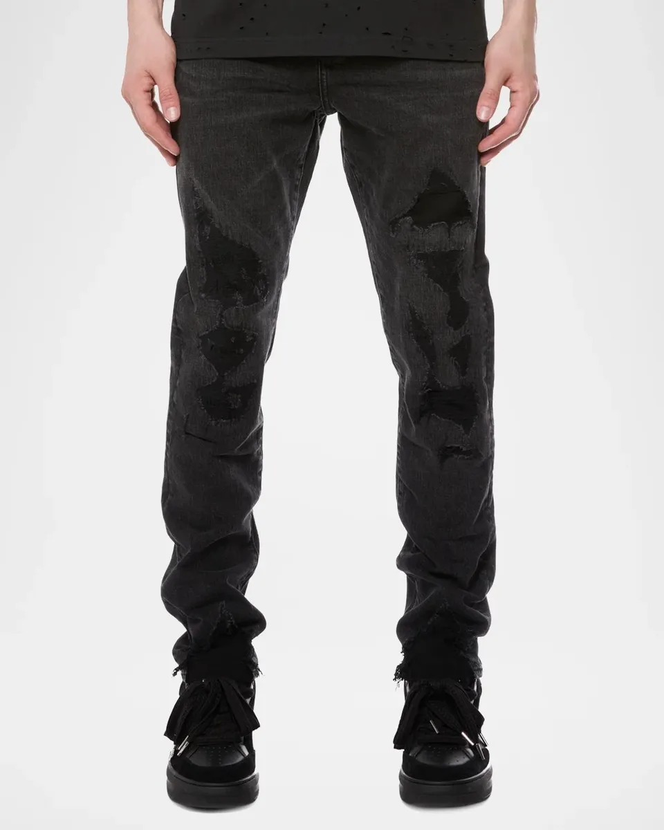 PURPLE Men's Distressed Vintage Mid-Rise Skinny Jeans | Thumbnail 2 PURPLE Men's Distressed Vintage Mid-Rise Skinny Jeans | Thumbnail 2