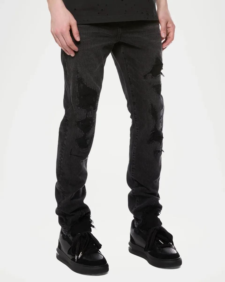 PURPLE Men's Distressed Vintage Mid-Rise Skinny Jeans | Thumbnail 4 PURPLE Men's Distressed Vintage Mid-Rise Skinny Jeans | Thumbnail 4