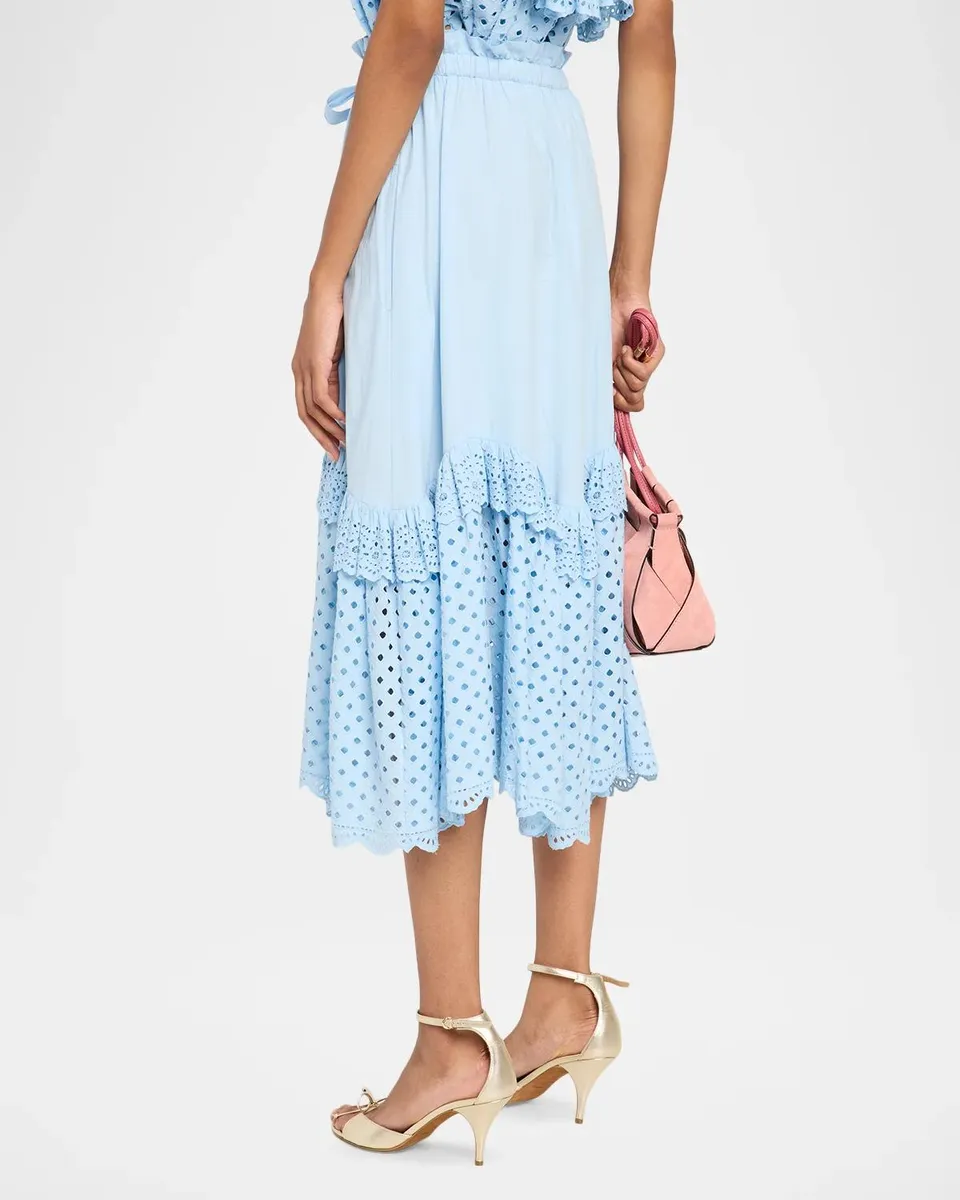Ulla Johnson Noah Eyelet Water Washed Cotton Poplin Midi Skirt | Thumbnail 3 Ulla Johnson Noah Eyelet Water Washed Cotton Poplin Midi Skirt | Thumbnail 3