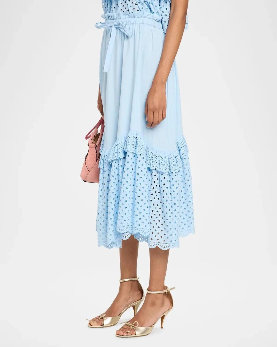 Ulla Johnson Noah Eyelet Water Washed Cotton Poplin Midi Skirt | Thumbnail 4 Ulla Johnson Noah Eyelet Water Washed Cotton Poplin Midi Skirt | Thumbnail 4