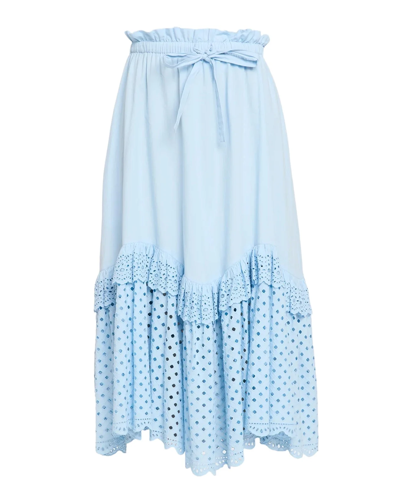 Ulla Johnson Noah Eyelet Water Washed Cotton Poplin Midi Skirt