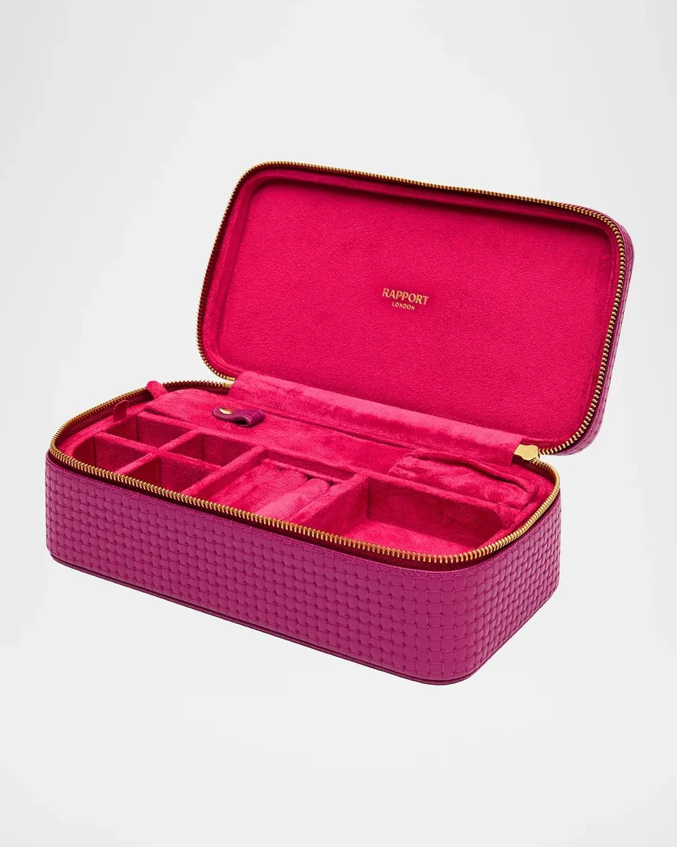Rapport Charlotte Basketweave-Embossed Leather Jewelry Case | Thumbnail 3 Rapport Charlotte Basketweave-Embossed Leather Jewelry Case | Thumbnail 3