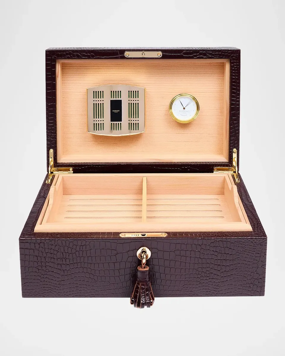 Rapport Brompton Large Croc-Embossed Leather Humidor | Thumbnail 2
