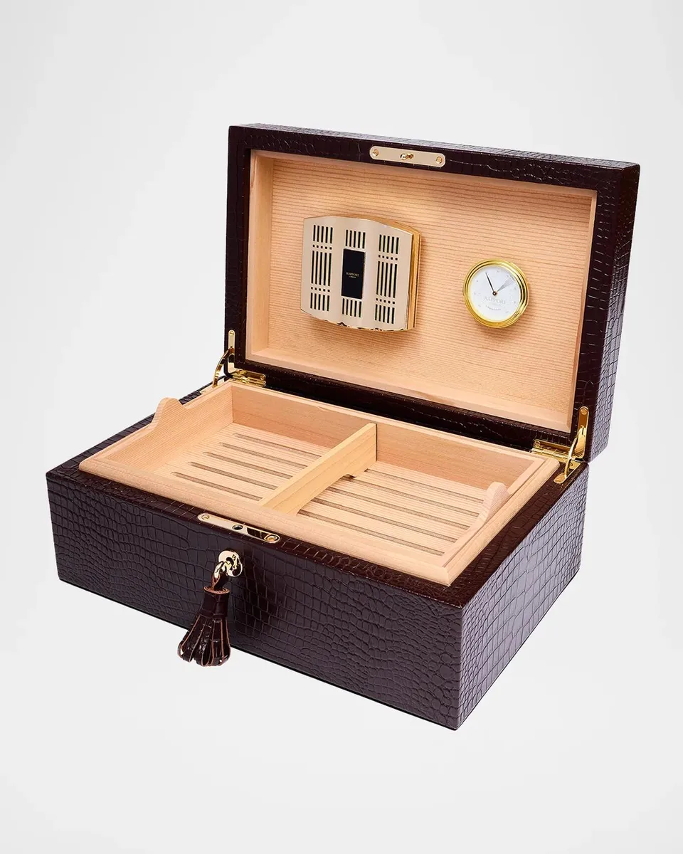 Rapport Brompton Large Croc-Embossed Leather Humidor | Thumbnail 3