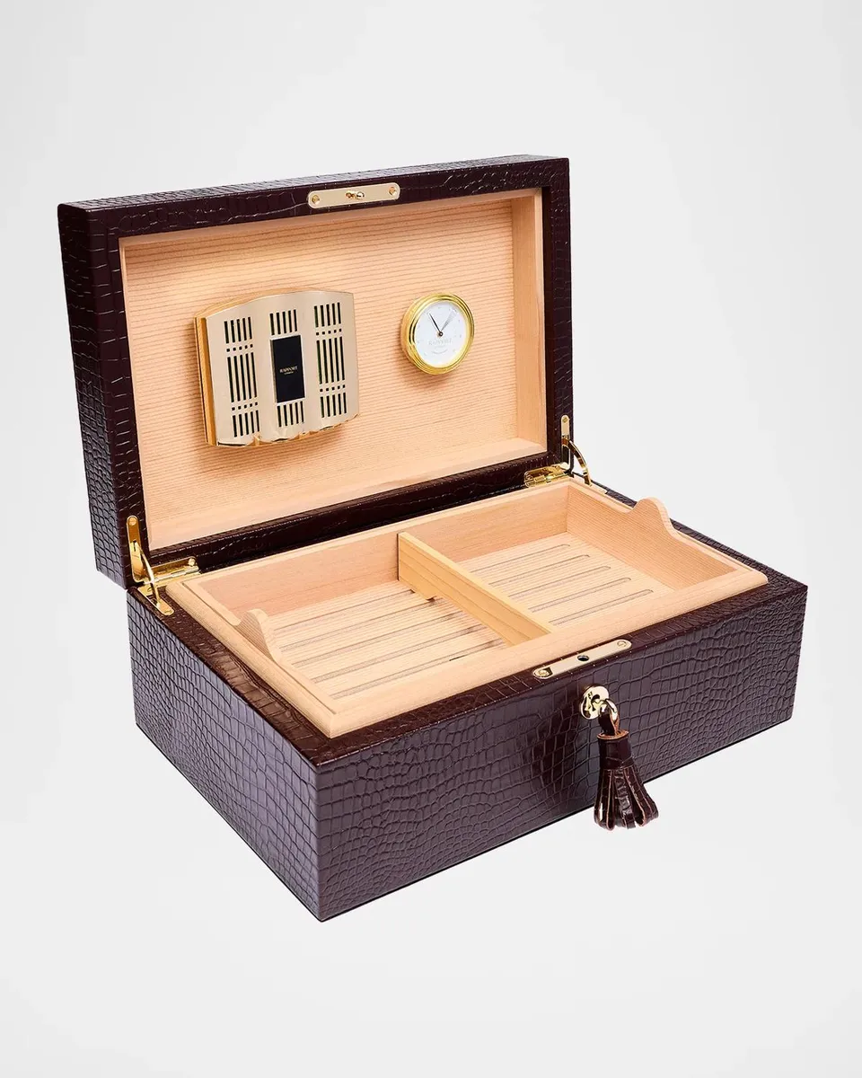Rapport Brompton Large Croc-Embossed Leather Humidor | Thumbnail 4
