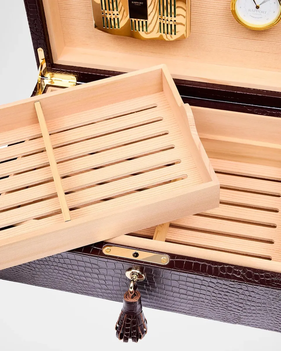 Rapport Brompton Large Croc-Embossed Leather Humidor | Thumbnail 5