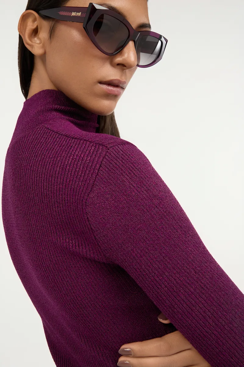 Roberto Cavalli Purple Ribbed Mini Dress With Snake Detail | Thumbnail 5 Roberto Cavalli Purple Ribbed Mini Dress With Snake Detail | Thumbnail 5