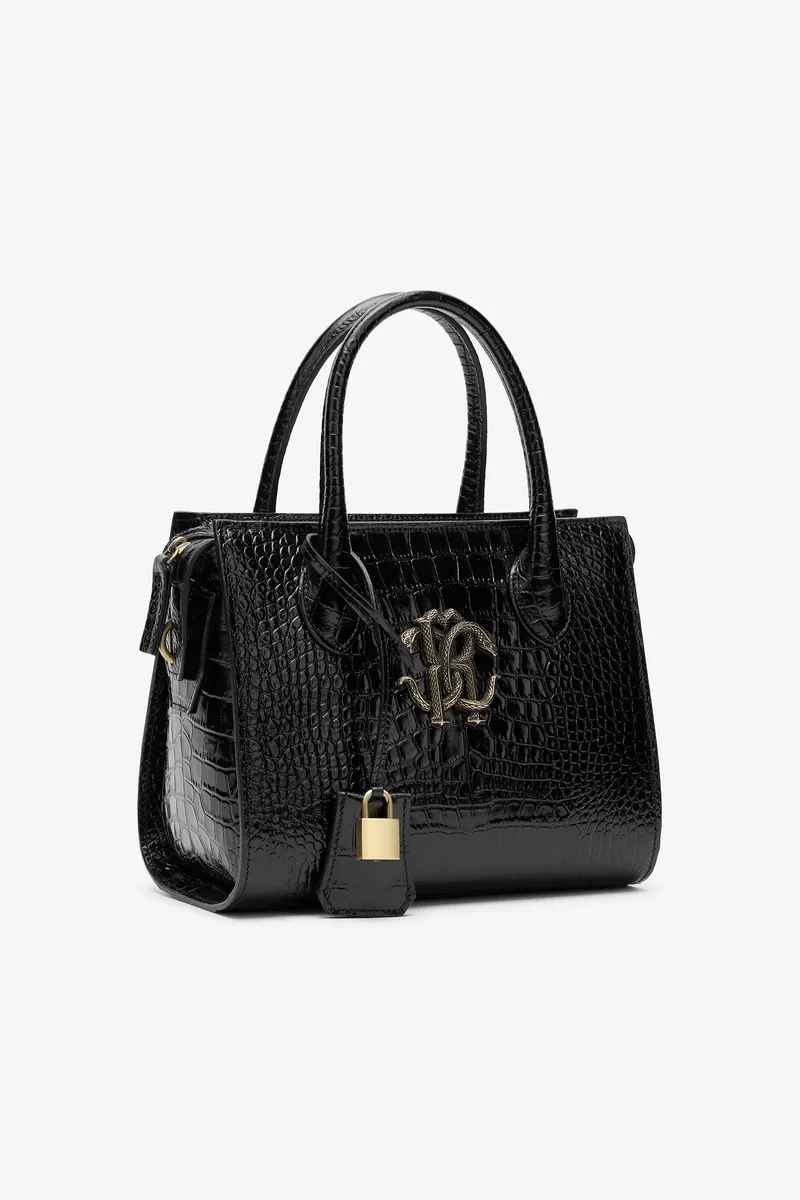 Roberto Cavalli Black Top Handle Bag with Monogram RC | Thumbnail 5 Roberto Cavalli Black Top Handle Bag with Monogram RC | Thumbnail 5