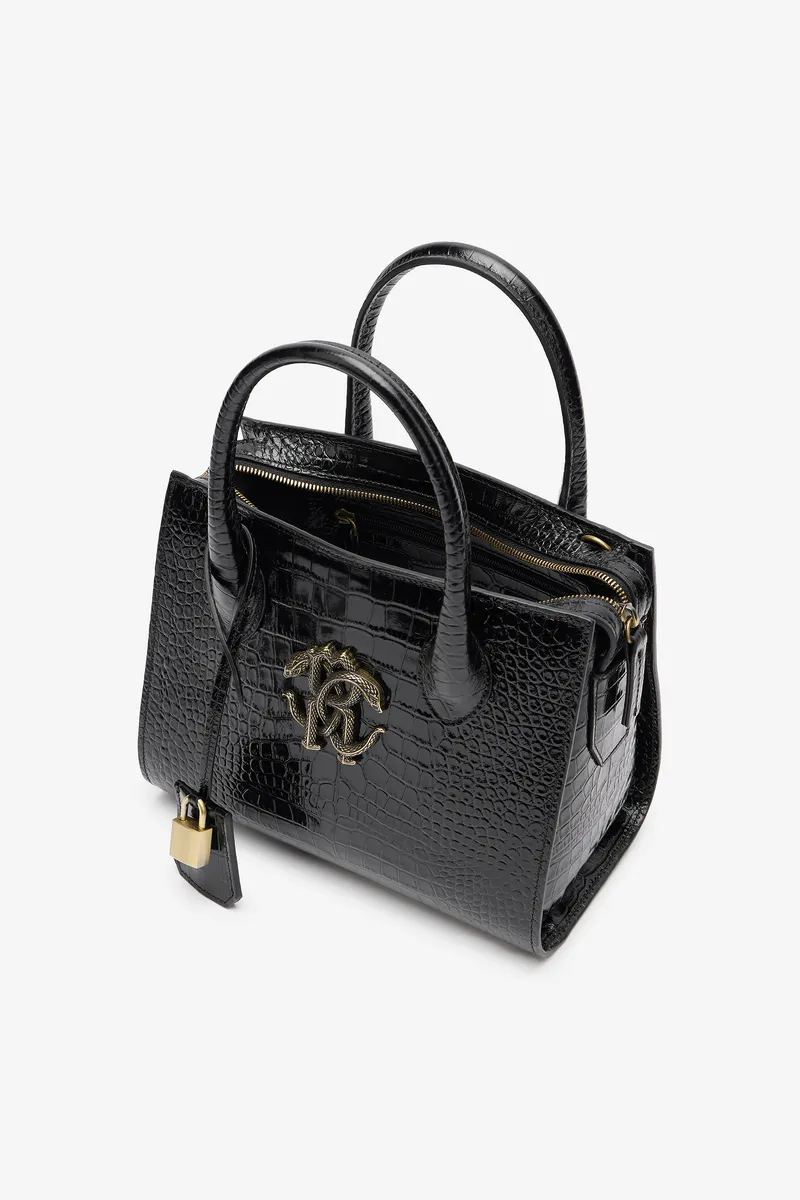 Roberto Cavalli Black Top Handle Bag with Monogram RC | Thumbnail 6 Roberto Cavalli Black Top Handle Bag with Monogram RC | Thumbnail 6