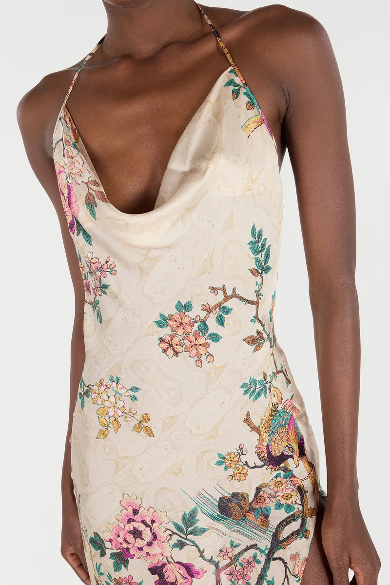Roberto Cavalli Extra-Long Pure Silk Dress With Oriental Bird Print | Thumbnail 6 Roberto Cavalli Extra-Long Pure Silk Dress With Oriental Bird Print | Thumbnail 6