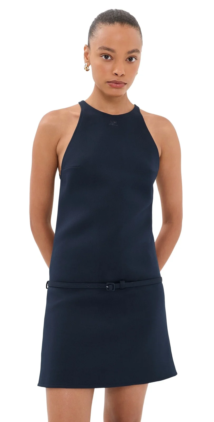 A-Line Belted Twill Mini Dress