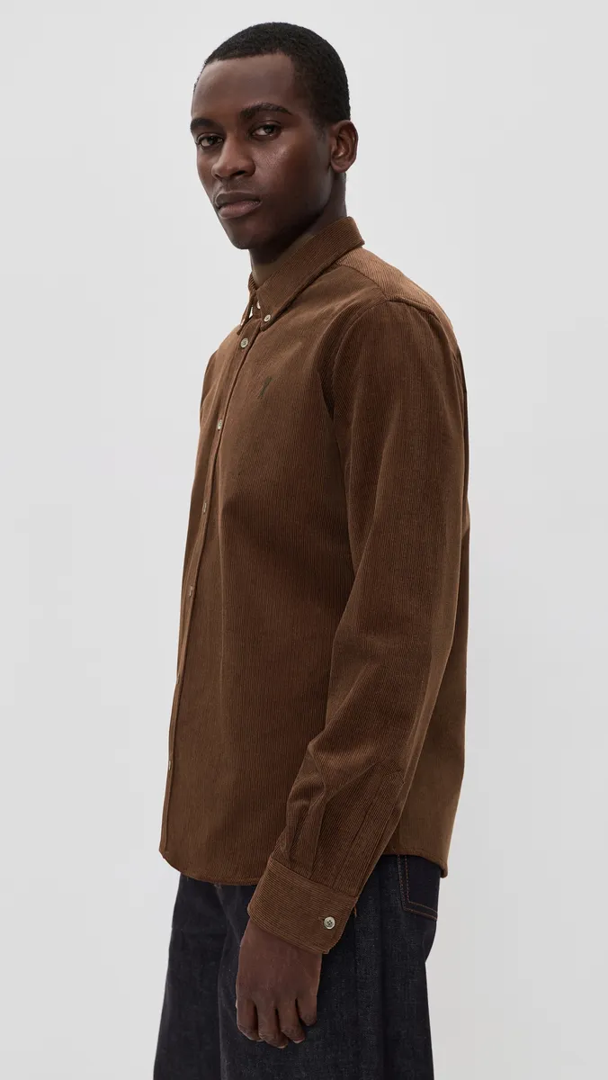 AMI Quota Contrasted Corduroy De Coeur Button Down Shirt | Thumbnail 4