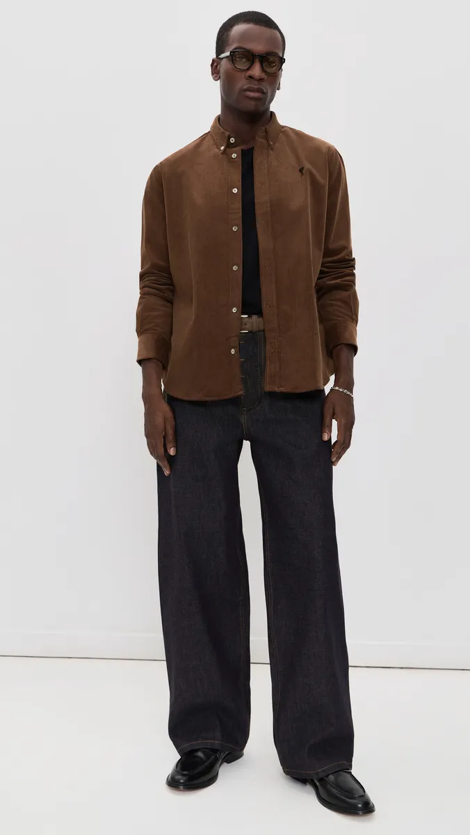 AMI Quota Contrasted Corduroy De Coeur Button Down Shirt | Thumbnail 5