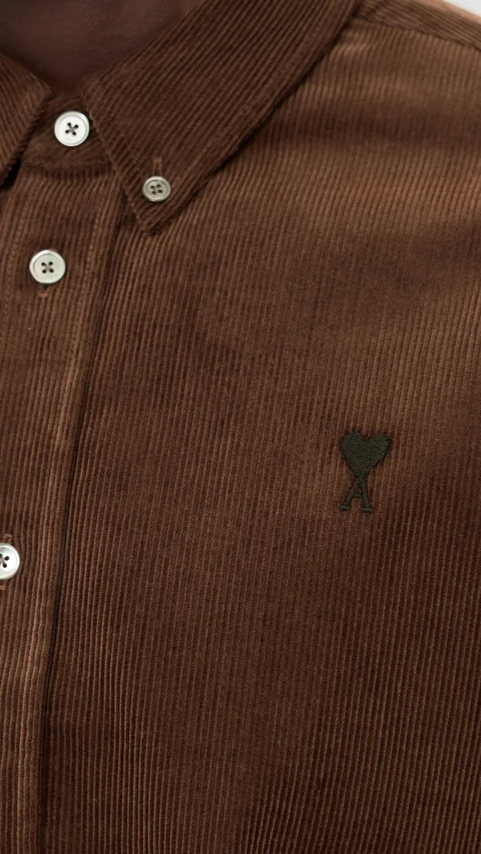 AMI Quota Contrasted Corduroy De Coeur Button Down Shirt | Thumbnail 6