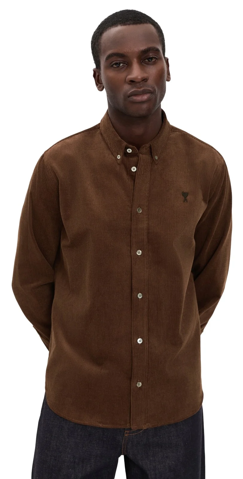 AMI Quota Contrasted Corduroy De Coeur Button Down Shirt