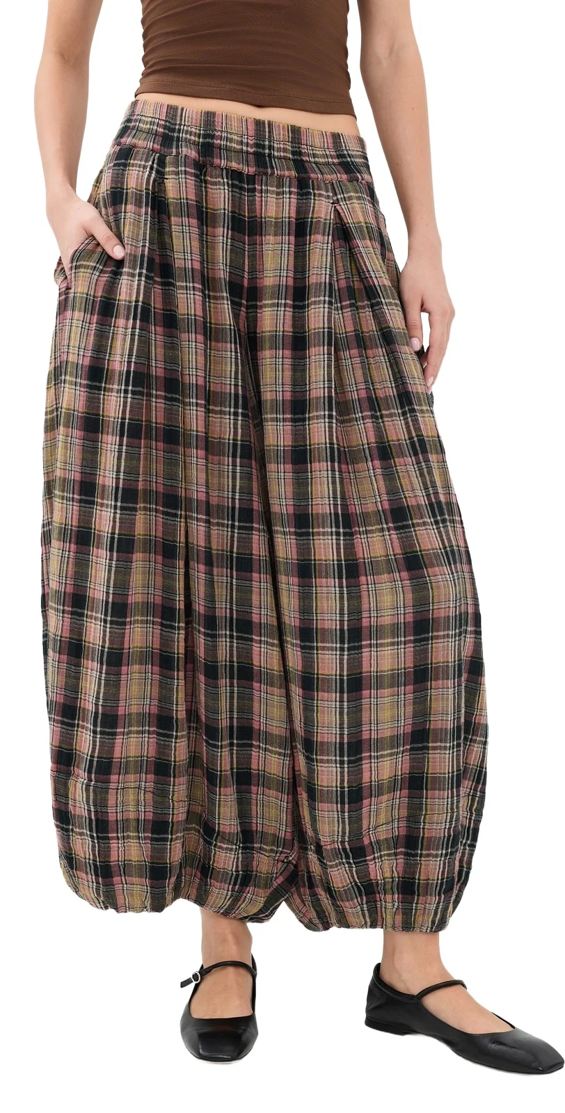 Free People Moonflower Plaid Balloon Pants