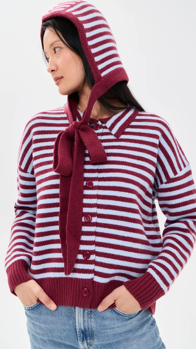 Another Girl Stripe Knit Cardigan with Bonnet Blue/Burgundy | Thumbnail 3 Another Girl Stripe Knit Cardigan with Bonnet Blue/Burgundy | Thumbnail 3