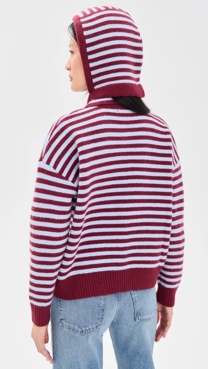 Another Girl Stripe Knit Cardigan with Bonnet Blue/Burgundy | Thumbnail 4 Another Girl Stripe Knit Cardigan with Bonnet Blue/Burgundy | Thumbnail 4