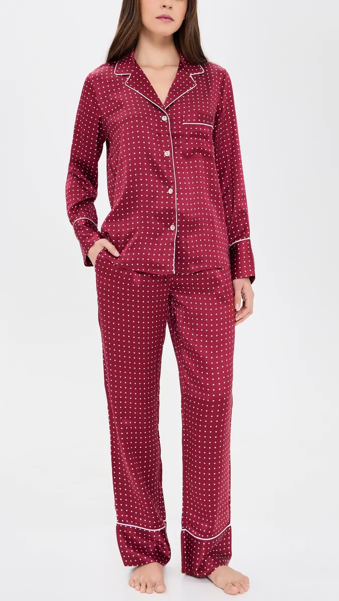 Petite Plume Silk Bordeaux Polka Dot Pajama Set | Thumbnail 2