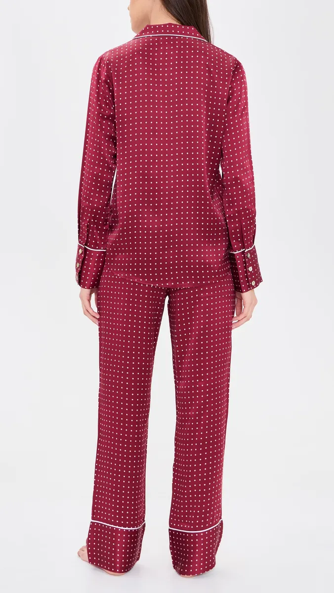 Petite Plume Silk Bordeaux Polka Dot Pajama Set | Thumbnail 3