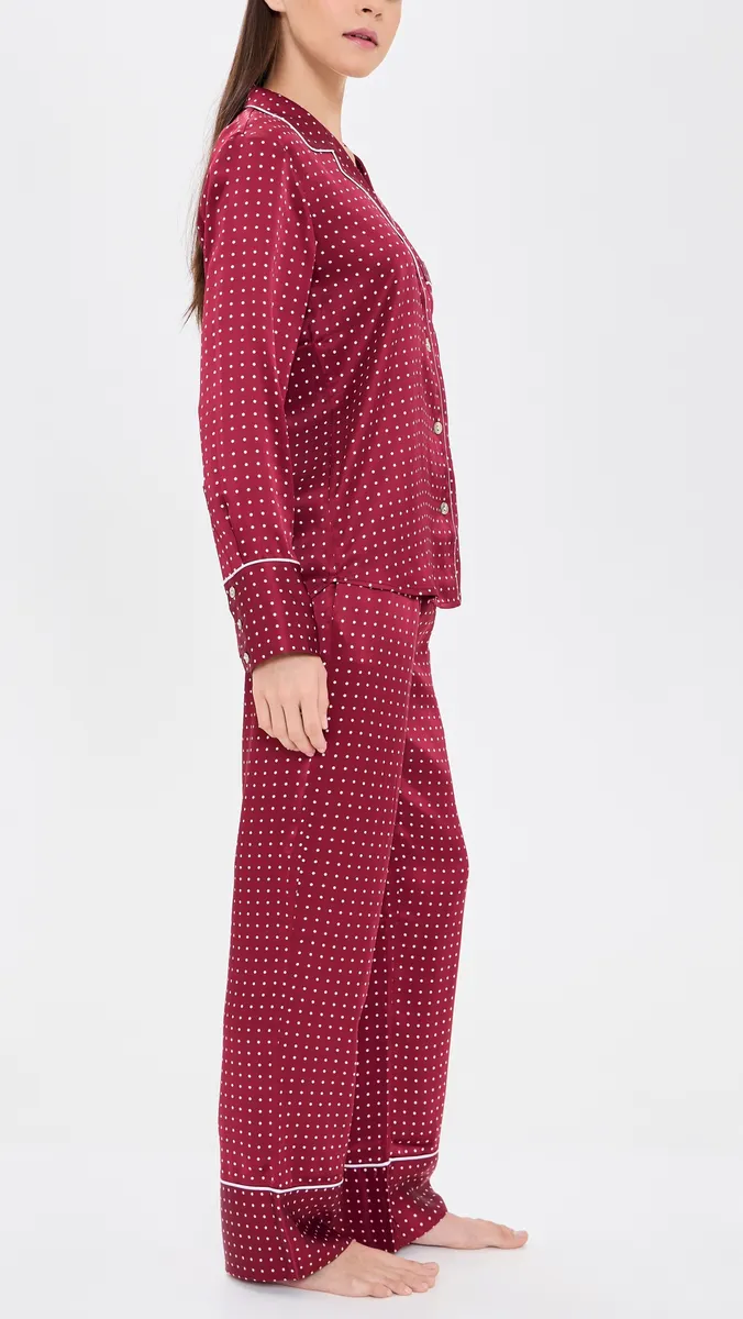Petite Plume Silk Bordeaux Polka Dot Pajama Set | Thumbnail 4