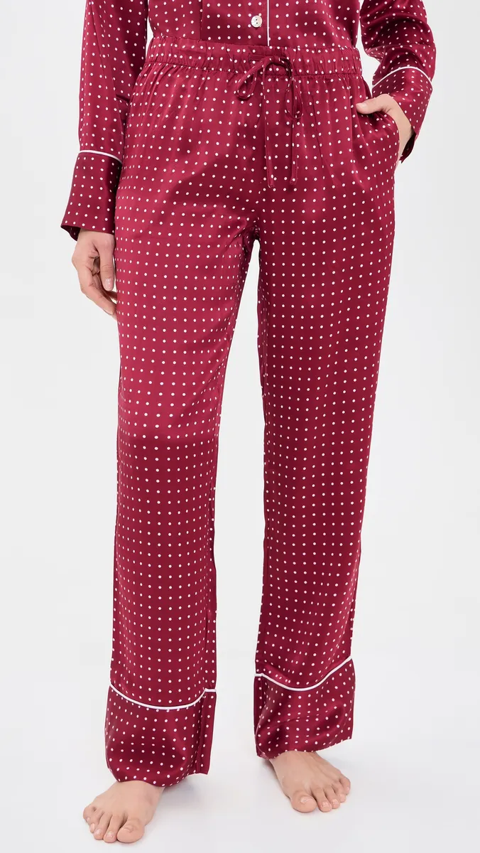 Petite Plume Silk Bordeaux Polka Dot Pajama Set | Thumbnail 5