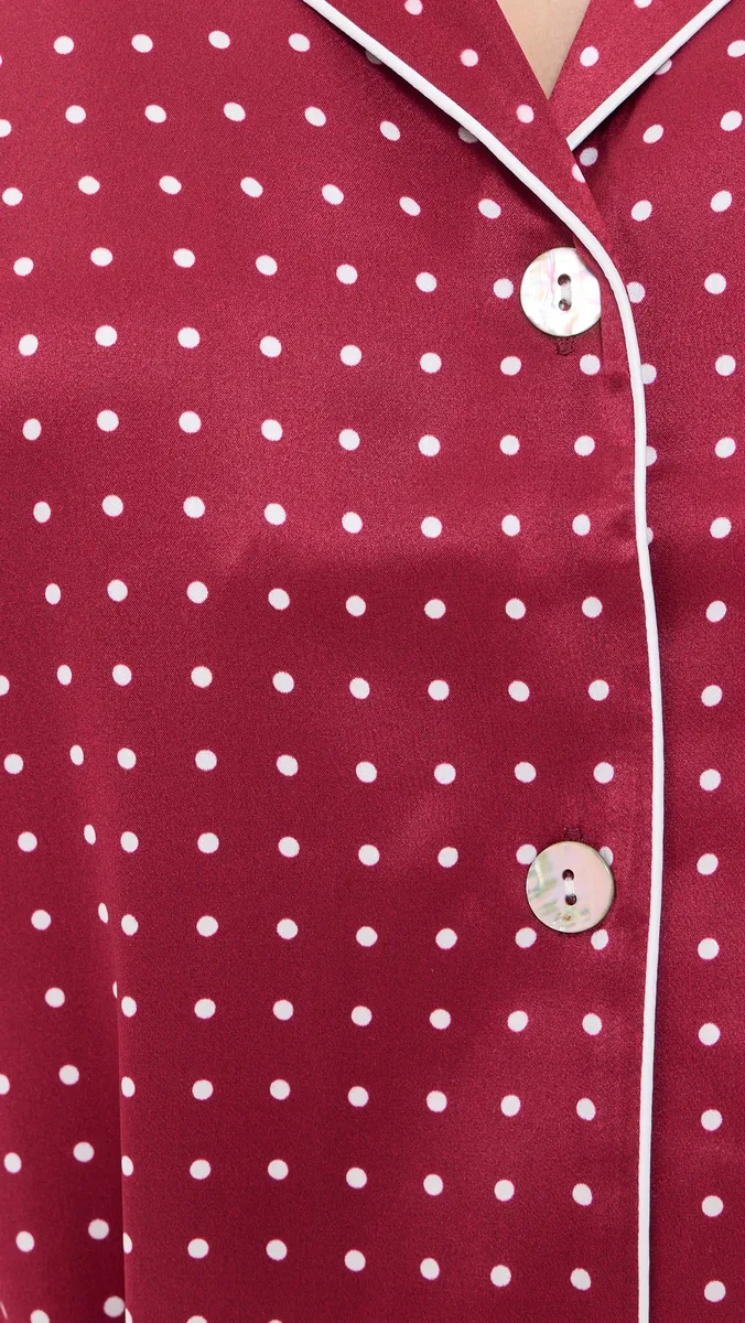 Petite Plume Silk Bordeaux Polka Dot Pajama Set | Thumbnail 6