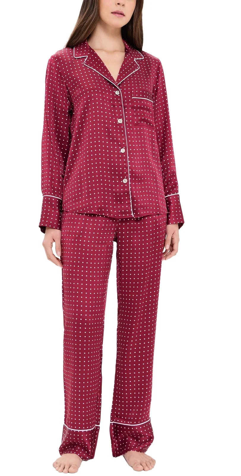 Petite Plume Silk Bordeaux Polka Dot Pajama Set