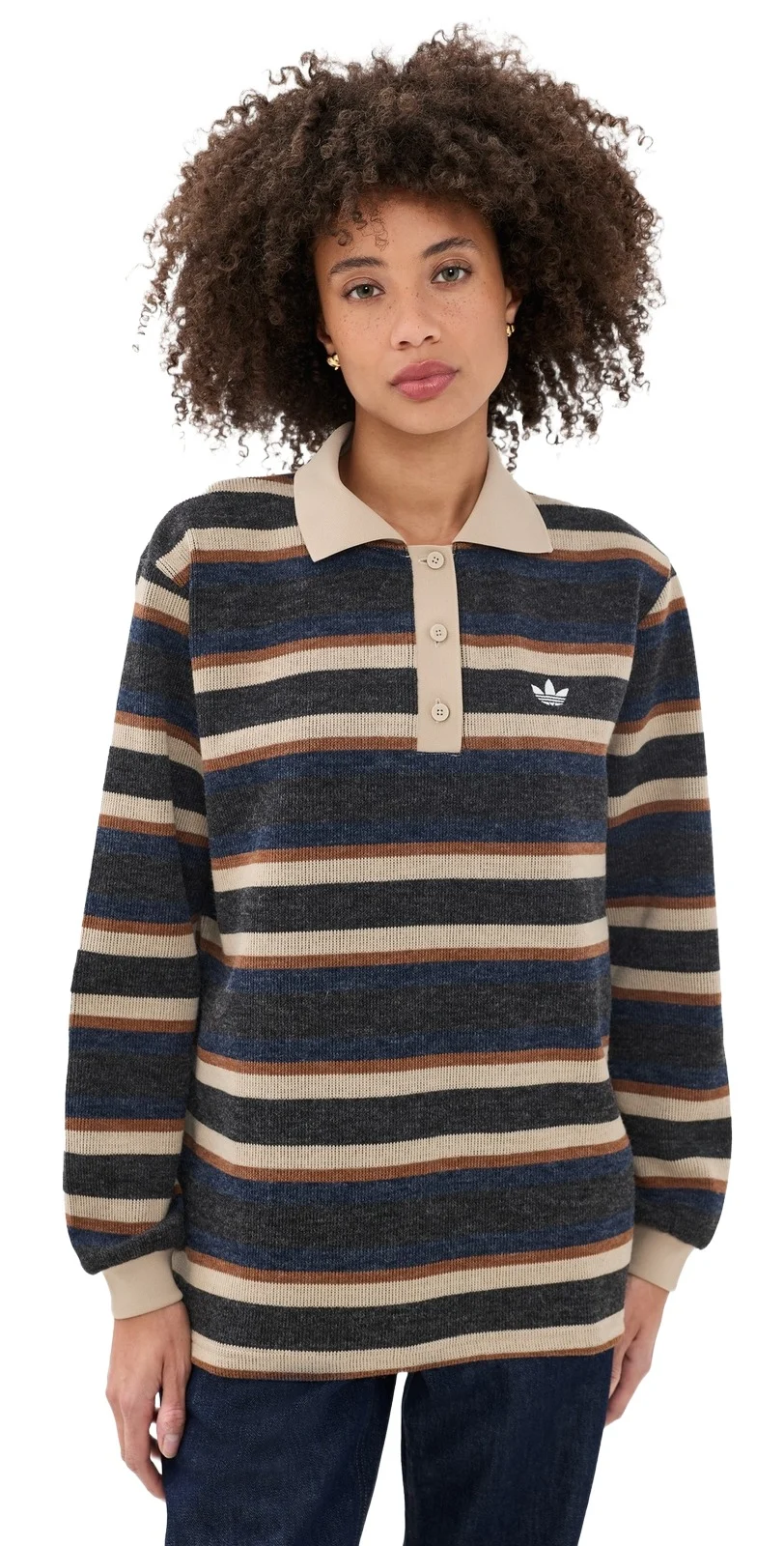 Adidas Stripe Knitted Polo Sweater