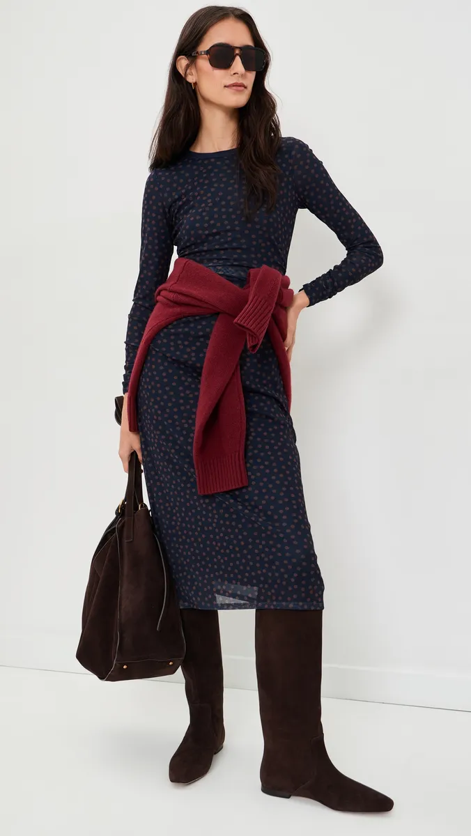 Madewell Long-Sleeve Ruched Midi Dress | Thumbnail 5 Madewell Long-Sleeve Ruched Midi Dress | Thumbnail 5