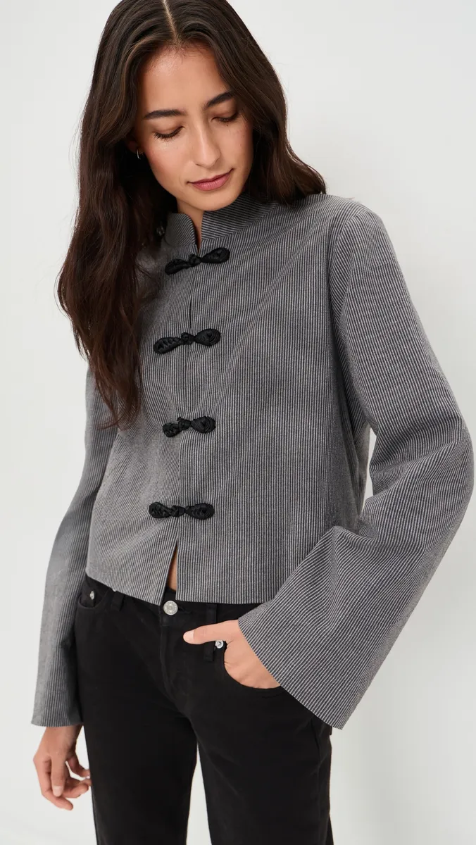 Another Girl Stripe Mandarin Collar Jacket | Thumbnail 2