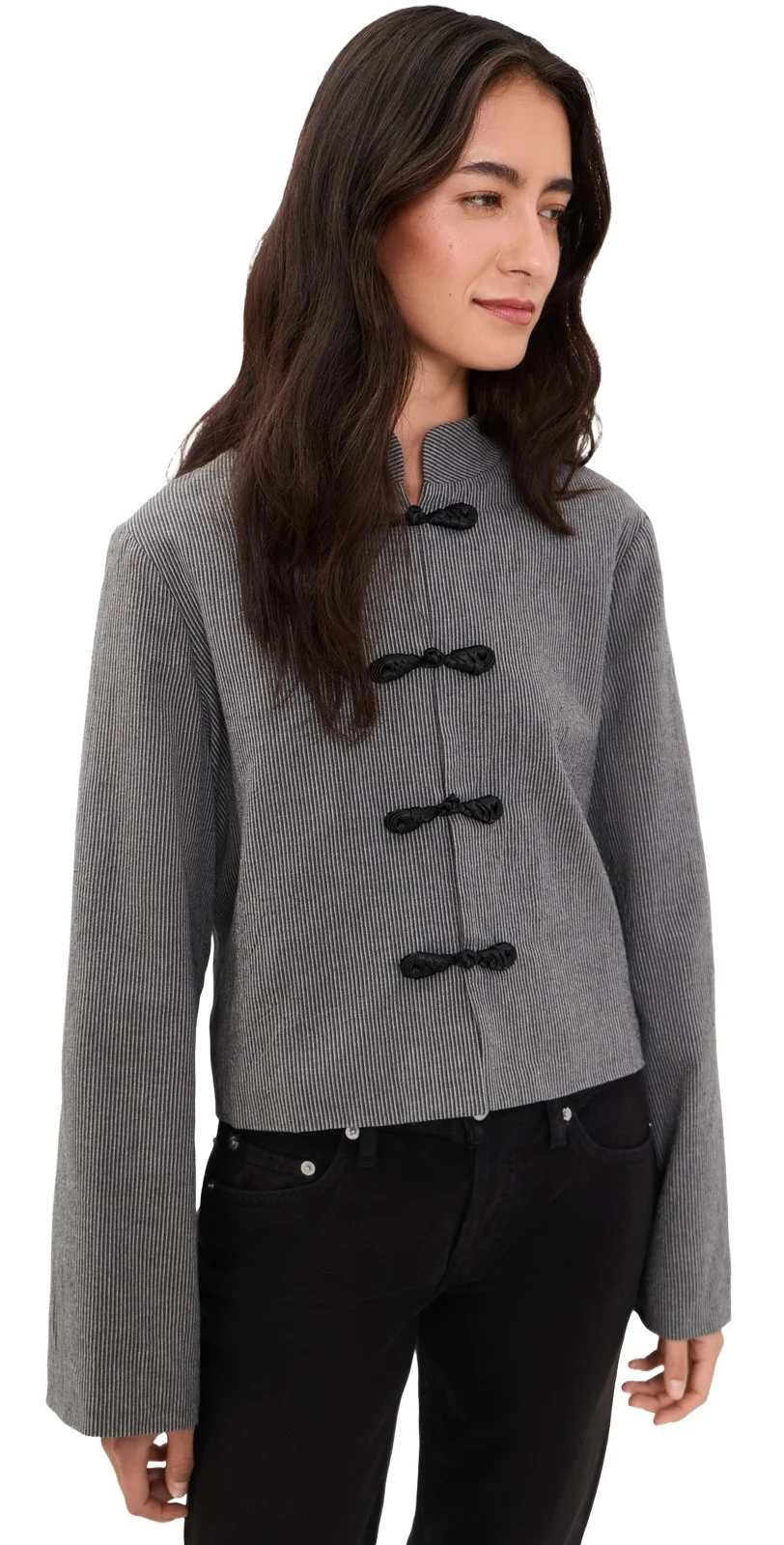 Another Girl Stripe Mandarin Collar Jacket